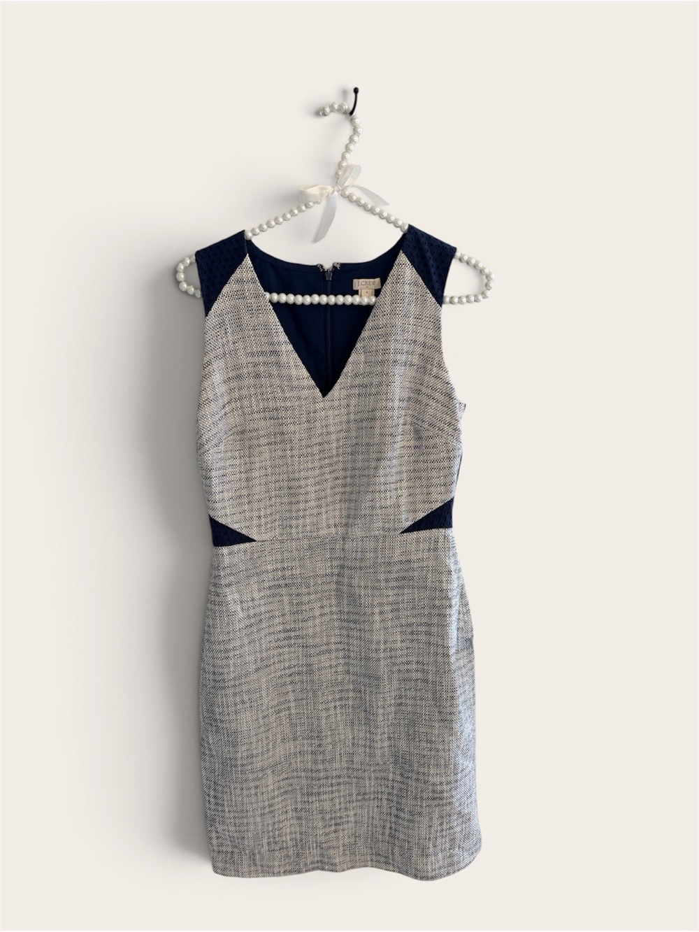 J. Crew Navy and Gray Sleeveless V‑Neck Sheath Dress